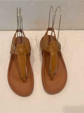 Blondo Nellie Leather T-Strap Thong Sandals Brown Waterproof Comfort Flat 8